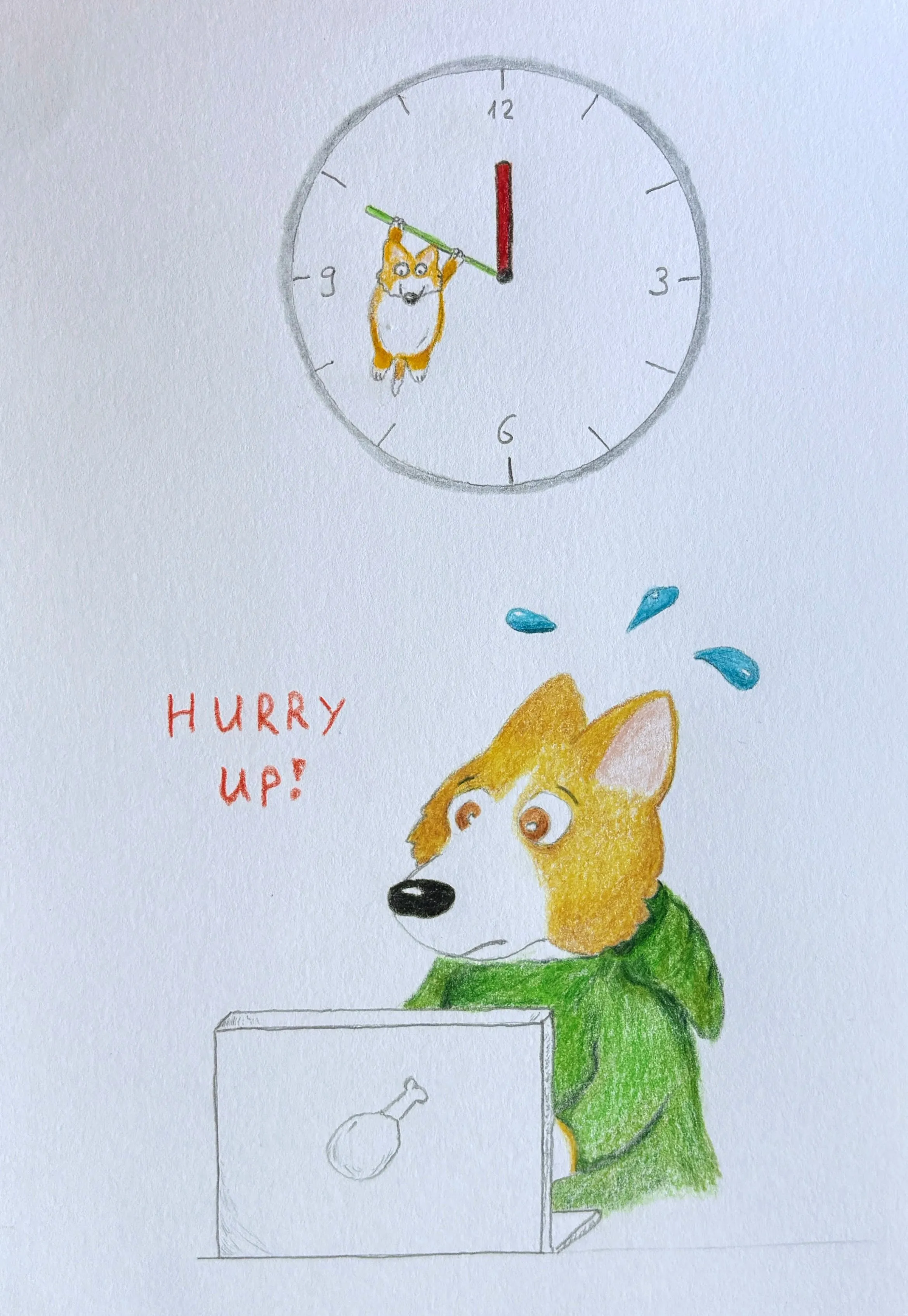 A pumpkin with corgi ears, eyes, and tail thinks 'Well... now I can rest...'