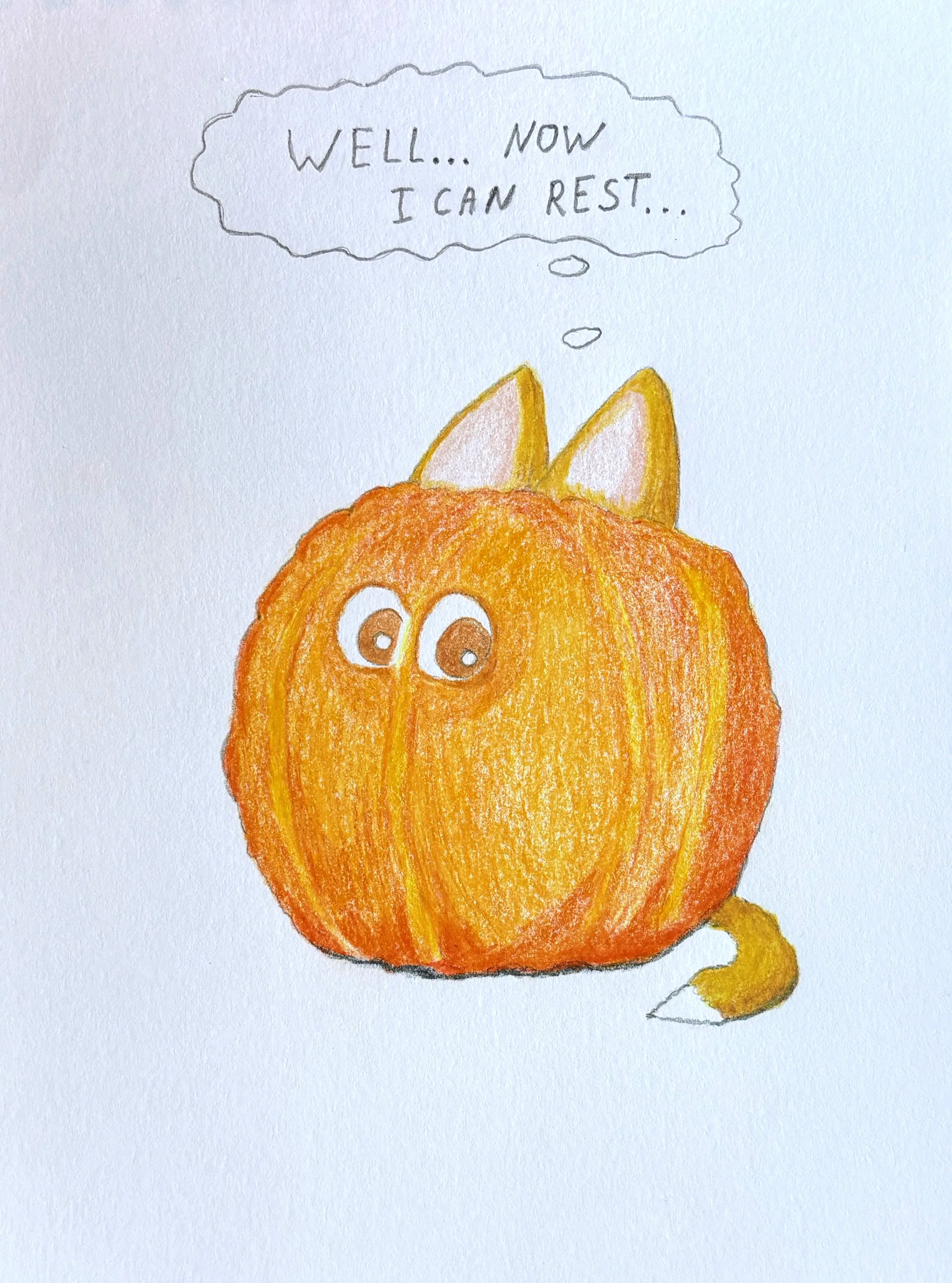 Close-up of the corgi-pumpkin relaxing peacefully after the deadline