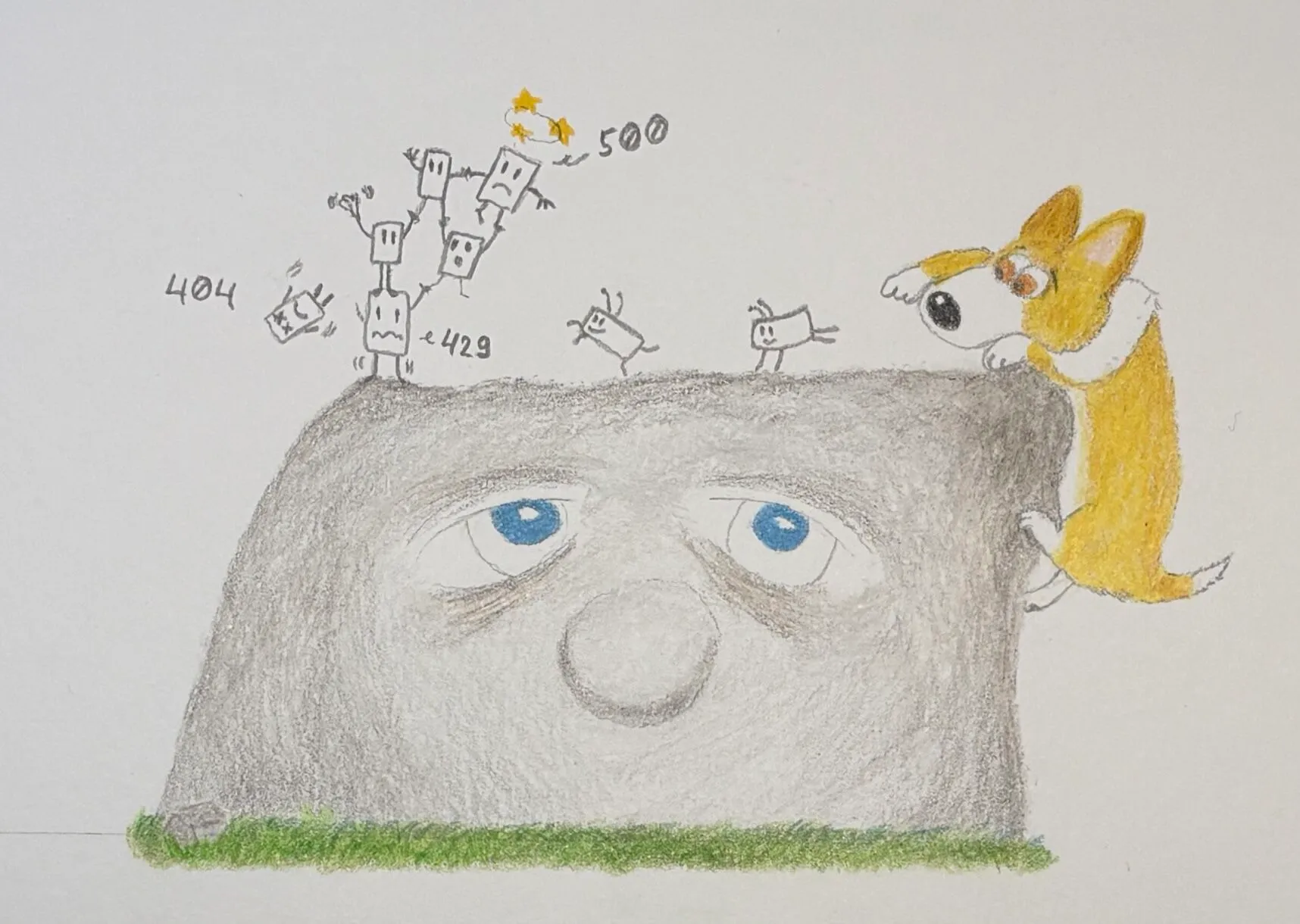 Coding Corgi illustration of a monolith